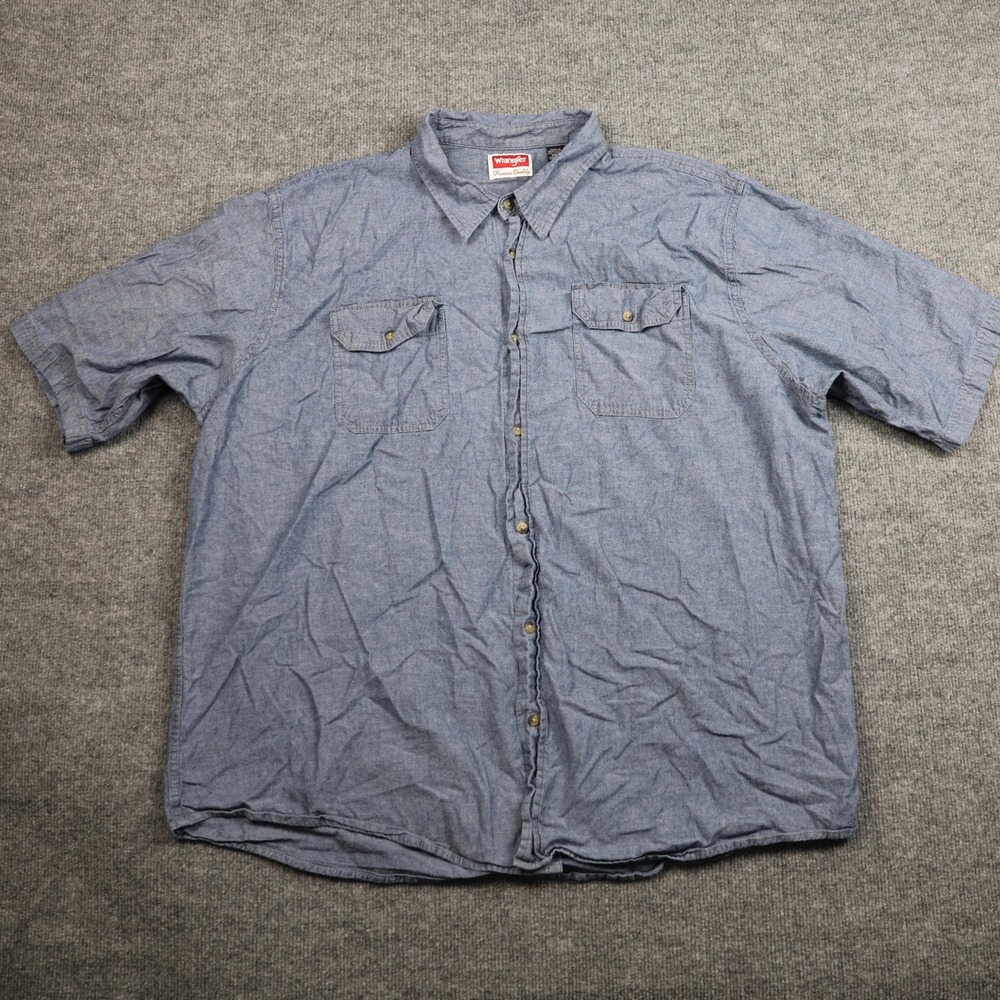 Wrangler Shirt Mens 3XT Blue Chambray Short Sleeve Button Front Western Workwear